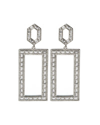 Deco Baguette Statement Earrings- Silver View 1
