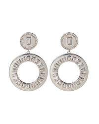 Circle Baguette Statement Earrings- Silver