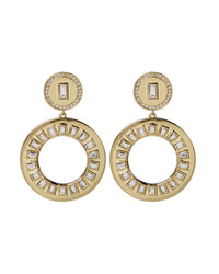 Circle Baguette Statement Earrings- Gold View 1