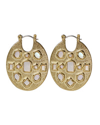 Mother of Pearl Mosaic Hoops- Gold View 1