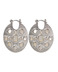 Mother of Pearl Mosaic Hoops- Silver View 1
