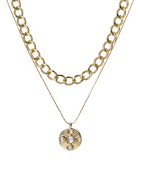 Mother of Pearl Coin Necklace Set- Gold View 1