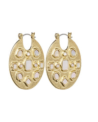 Mother of Pearl Mosaic Hoops- Gold view 2