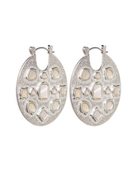Mother of Pearl Mosaic Hoops- Silver View 2