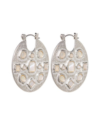 Mother of Pearl Mosaic Hoops- Silver view 2