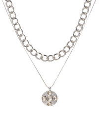 Mother of Pearl Coin Necklace Set- Silver View 1