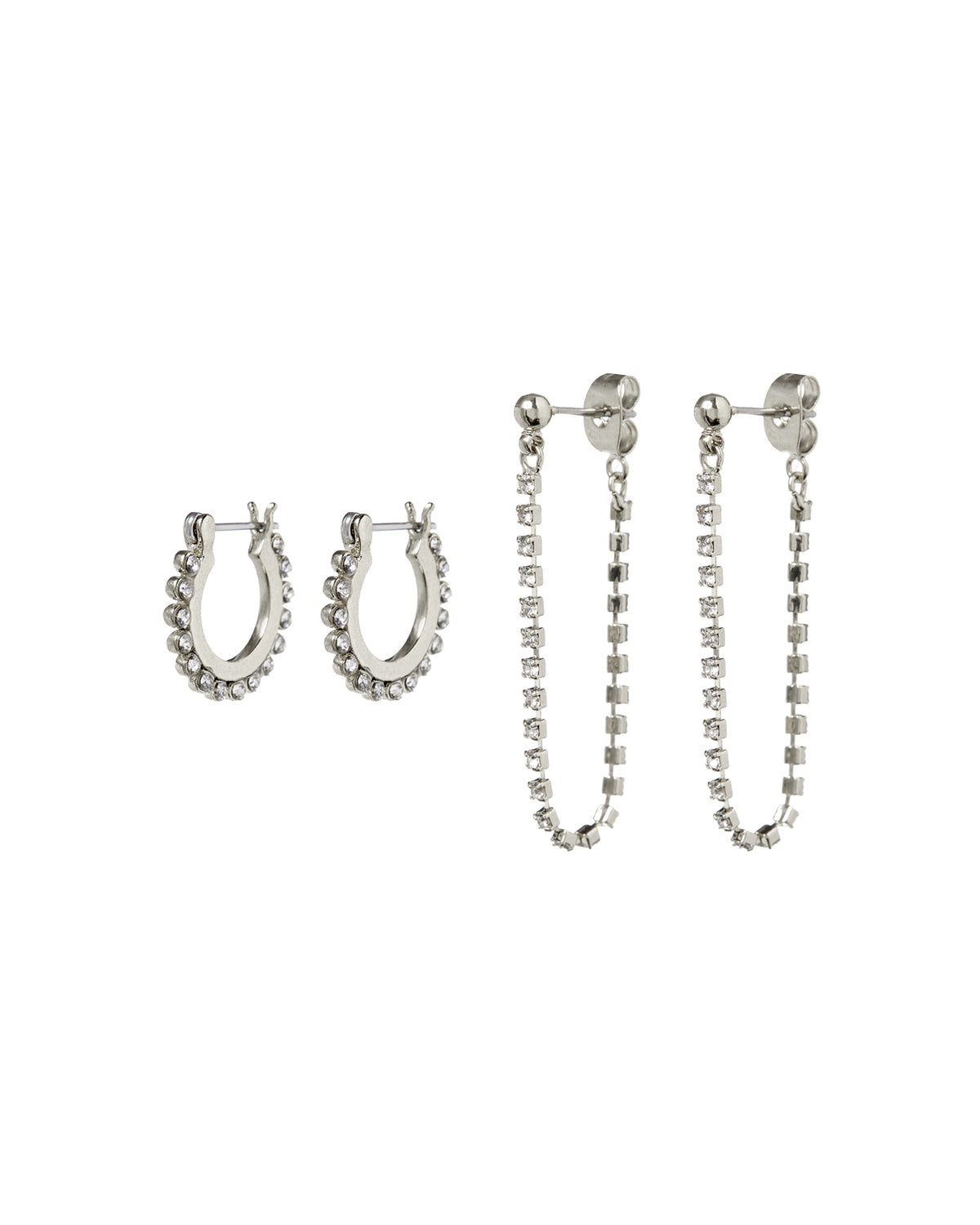 Diamonte Hoops + Chain Stud Set Silver Luv Aj
