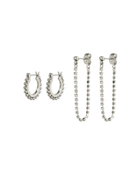 Diamonte Hoops + Chain Stud Set- Silver
