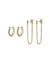 Diamonte Hoops + Chain Stud Set- Gold View 1