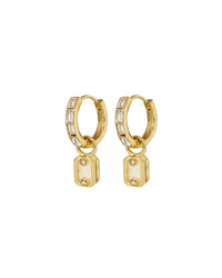 Emerald Pearl Dangle Hoops- Gold View 1