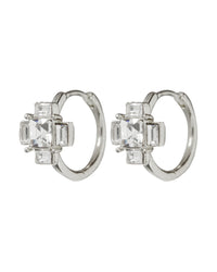 Patchwork Baguette Huggies- Silver