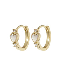 Mother of Pearl Heart Huggies- Gold