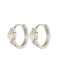 Mother of Pearl Heart Huggies- Silver