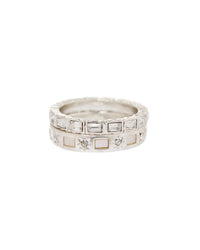 Mother of Pearl Mosaic Ring Set- Silver View 1