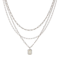 Emerald Pearl Multi Charm Necklace- Silver