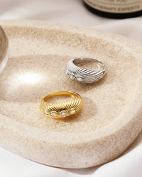 Florette Ridged Signet Ring- Gold View 11