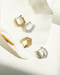 Pave Hex Bolt Huggies- Silver View 3