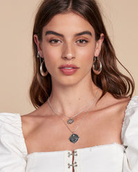 Evil Eye Double Coin Necklace- Silver View 5