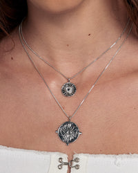 Evil Eye Double Coin Necklace- Silver View 3