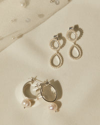Mini Peony Pearl Earrings- Silver View 3