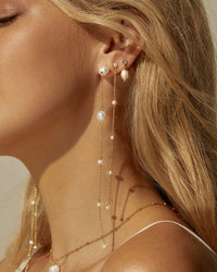 Pearl Stud Drop Earrings- Gold View 3