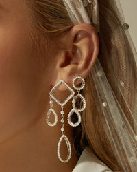 Mini Peony Pearl Earrings- Silver View 2