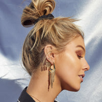 The Faceted Fringe Statement Hoops- Gold View 3