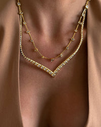 Bezel Stone Stud Necklace- Gold View 3