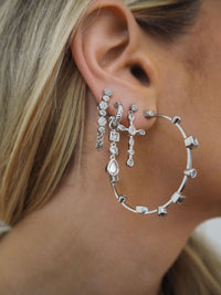 Bezel Stone Hoops- Silver View 2