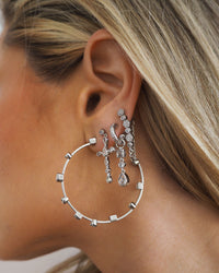 Bezel Stone Charm Huggies- Silver View 4