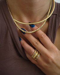 Pyramid Stud Tennis Necklace- Silver View 3