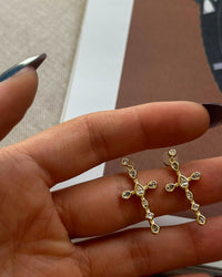 Mini Bezel Stone Cross Studs- Gold View 2