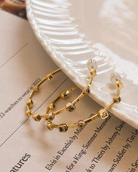 Bezel Stone Hoops- Gold View 3