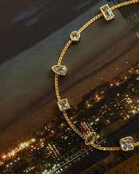 Bezel Stone Stud Necklace- Silver View 3