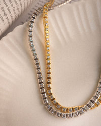 Pyramid Stud Tennis Necklace- Silver view 2