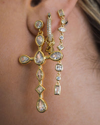 Bezel Stone Cross Studs- Gold View 4