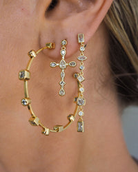 Bezel Stone Hoops- Silver view 2