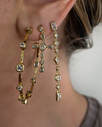 Bezel Stone Hoops- Gold View 4