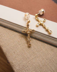 Mini Bezel Stone Cross Studs- Gold View 4