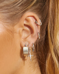 Full Bloom Hoop Earring Set- Silver View 2