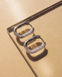 Pave Chain Link Huggies- Silver View 2