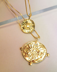 Evil Eye Double Coin Necklace- Gold View 3
