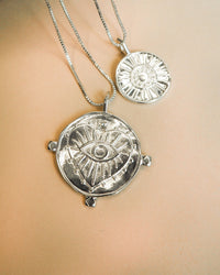 Evil Eye Double Coin Necklace- Silver view 2