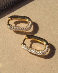 Pave Chain Link Huggies- Gold view 2