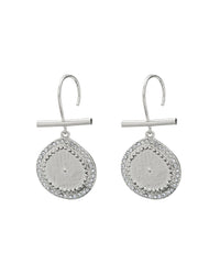 Pave Coin Hook Earrings- Silver View 1