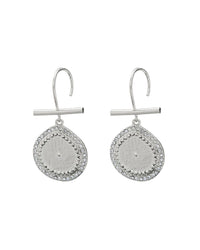 Pave Coin Hook Earrings- Silver