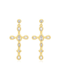 Mini Bezel Stone Cross Studs- Gold View 1