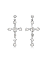 Mini Bezel Stone Cross Studs- Silver