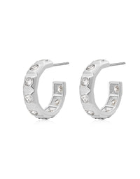Mini Pyramid Stud Hoops- Silver View 1