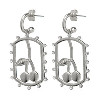 Cherry Dog Tag Hoops- Silver view 2
